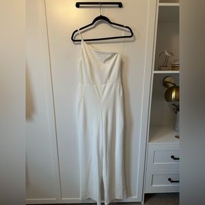 Crystal Sky One-Shoulder Jumpsuit in white, size small